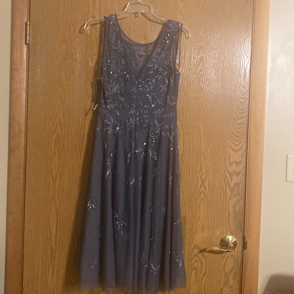 🎉Host Puck🎉 NWT Aidan Mattox Size 6 Charcoal with Sequins Gown - Picture 6 of 12